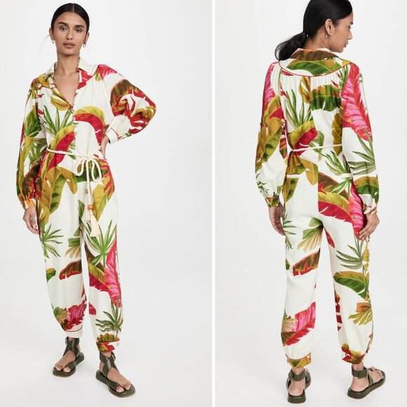 NWT Farm Rio Spring Forest Jumpsuit Tropical Linen Blend Slouchy As Seen‎ On XS - Picture 12 of 15